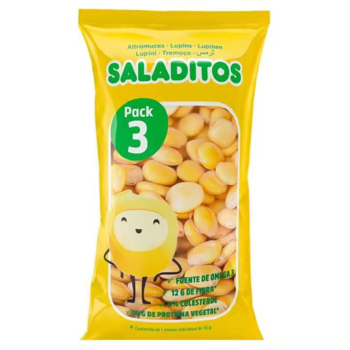 Altramuces Saladitos Pack de 5 ud bolsas tripack x 3 bolsas 95g (Cada Bolsa tripack contiene 285 gr) - 1
