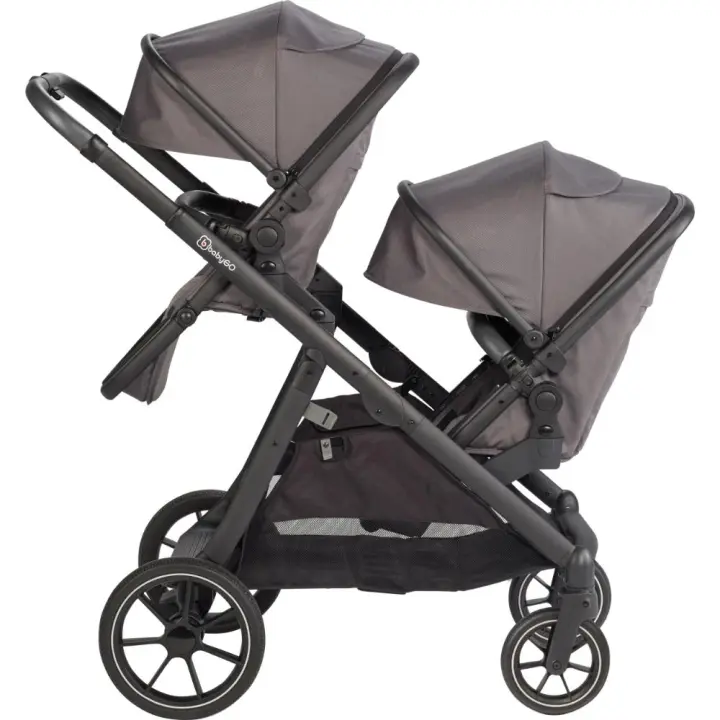 Carrinho De Gémeos Trio conversível Capas De Chuva, Adaptadores, Saco Muda Fraldas E cadeiras auto grupo 0 babyGO Duo Mega Grey/Black Grip - 1