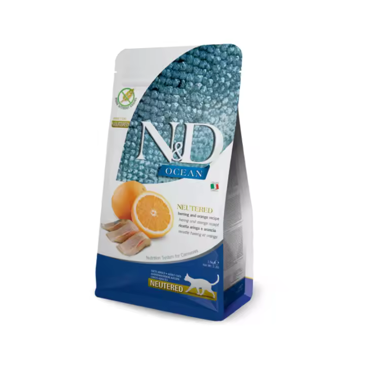 FARMINA N&D CAT OCEAN NEUTERED ARENQUE Y NARANJA PARA GATOS ESTERILIZADOS. Reducción de Energía - Control de Peso y Sabor - 1