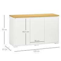 HOMCOM Aparador de Salón Armario de Almacenamiento Mueble Auxiliar de Cocina con 3 Puertas y Estantes Ajustables para Comedor Entrada 120x37x75 cm Blanco - details 2