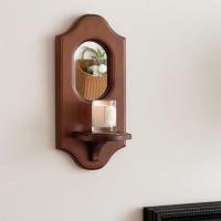 Espejo De Pared Con Soporte Para Vela Para Chimenea Entrada Dormitorio Marco De Madera Decorativo Para Sala De Estar Estilo Rústico - details 3