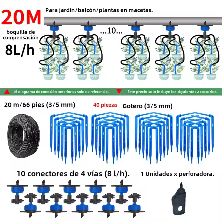 Sistema De Riego Automático Para Jardín 4-Maneras 3/5mm 2-Maneras Transmisor De Agua Para Plantas En Macetas 10/20 Conjuntos Invernadero - 1