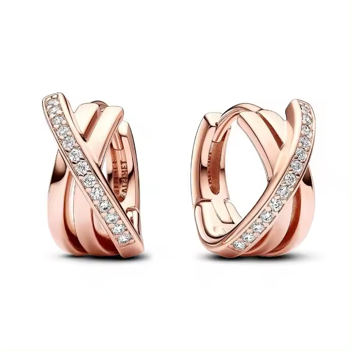 PANDORA Signature Pendientes de Ano cruzados con enpase pavé, Comes con embalaje de Caja De Regno original. - 1