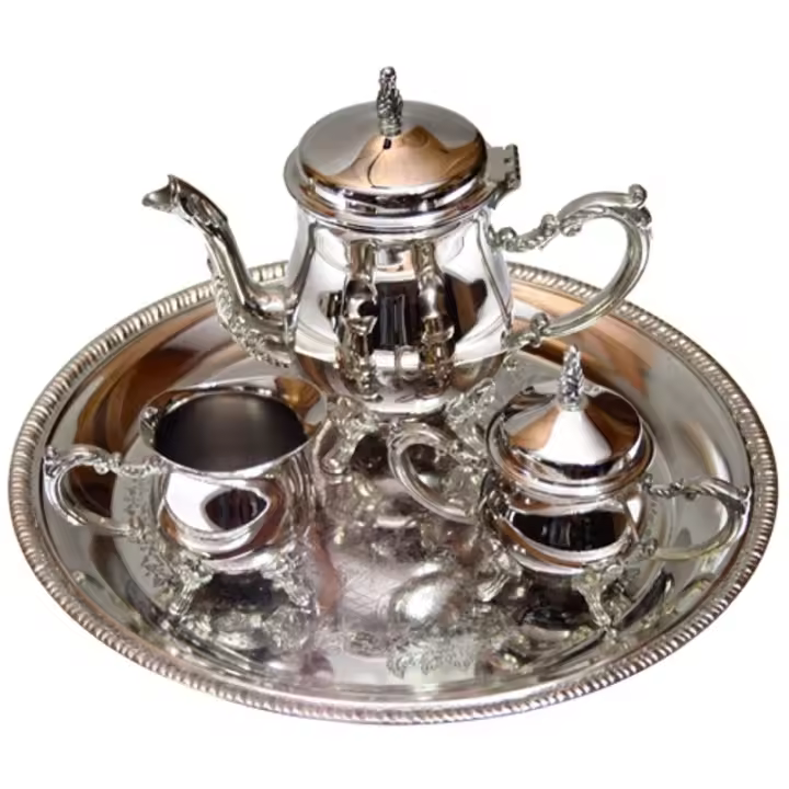 CHRISTIAN GAR Juego de Café o Té de 4 Piezas en Alpaca con Baño de Plata - Elegante Diseño. SOLO DECORATIVO. - 1