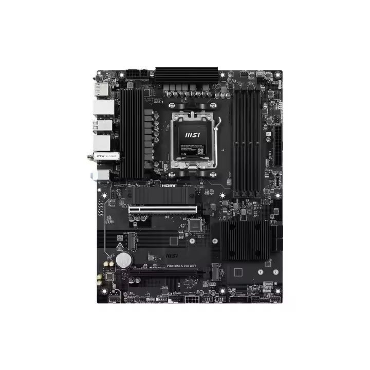 MSI - Placa base PRO B850-S EVO WIFI para PC compatible con procesadores AMD Ryzen de última generación, zócalo AM5 y chipset B850, formato ATX con soporte NVMe y Wi-Fi integrado - 1