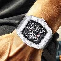 Reloj De Cuarzo Para Hombre Con Correa Negra Y Caja Transparente Moda Sencilla Lujo Calendario Reloj De Pulsera De Lujo Para Hombre - details 2