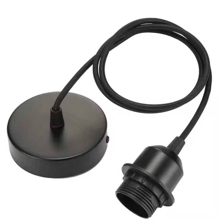 SSITO Lámpara Colgante E27 Negro con Anillo de Rosca y Cable Textil Ajustable de 100 Cm para Pantalla - 1