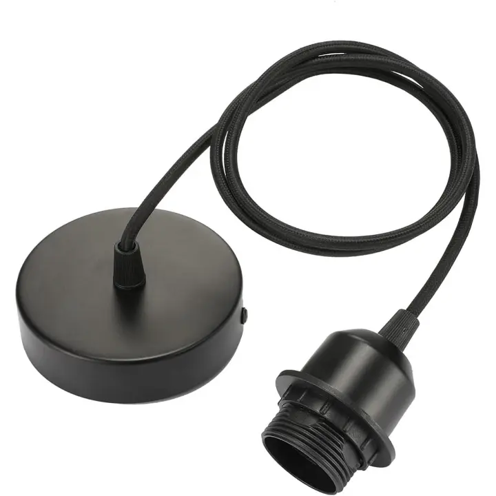 SSITO Lámpara Colgante E27 Negro con Anillo de Rosca y Cable Textil Ajustable de 100 Cm para Pantalla - 1