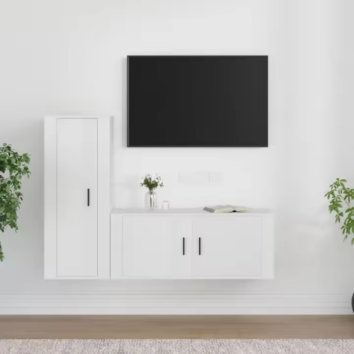 vidaXL Set de muebles de TV 2 pzas madera contrachapada blanco brillo - 1