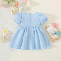 Vestido De Verano Para Bebé Niña En Color Sólido Con Cuello Redondo Y Lazo Para Uso Diario De Longitud De Rodilla - details 16