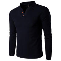 Camisa Polo Para Hombre Verano 2023 Nueva Moda V-neck Casual Solida Con Botones Personalizados Camiseta De Poliéster Manga Larga - details 2