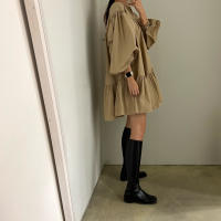 Vestido A-Line Vintage De REALEFT Para Mujer Con Manga Puff Cuello O High Waist Casual Patchwork Estilo Vintage Mini - details 17