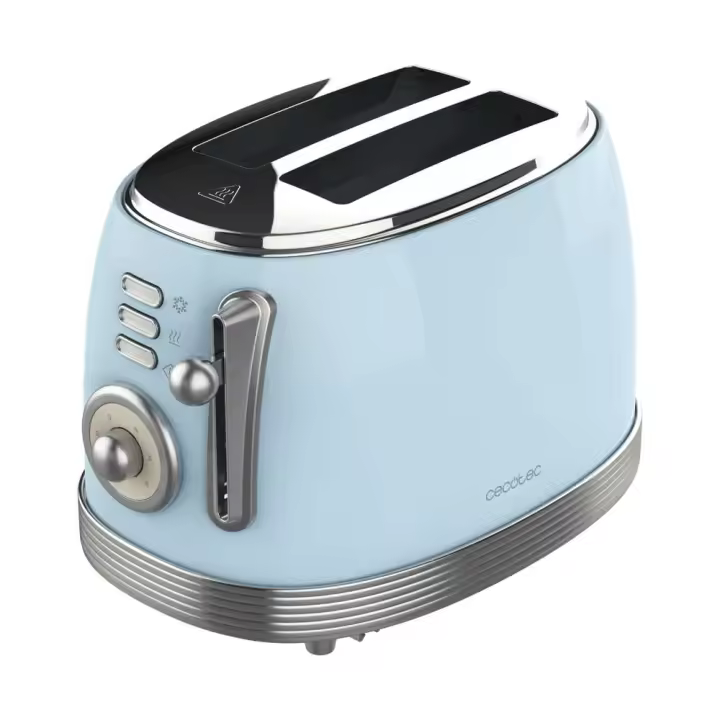 Toast&Taste 800 Vintage Light Blue. Tostadora de 850 W, Doble Ranura Corta Extra anchas de 3,8 cm, 2 Tostadas, Acabados en Acero Inoxidable, Estilo Vintage, 3 Funciones, Azul - 1