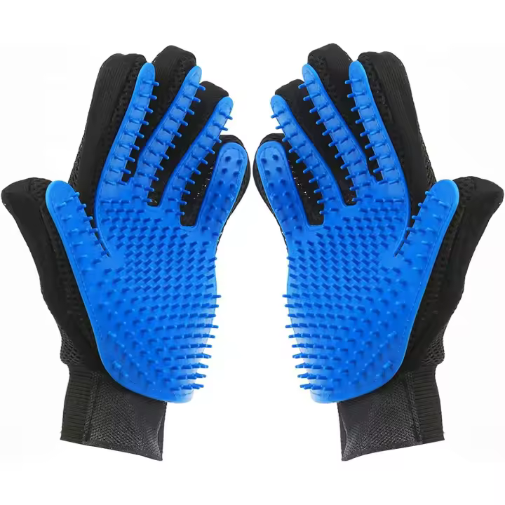 Guantes de aseo de masaje de gato de perro-Limpieza de pelo de Mascota de goma 2 en 1 par - 1