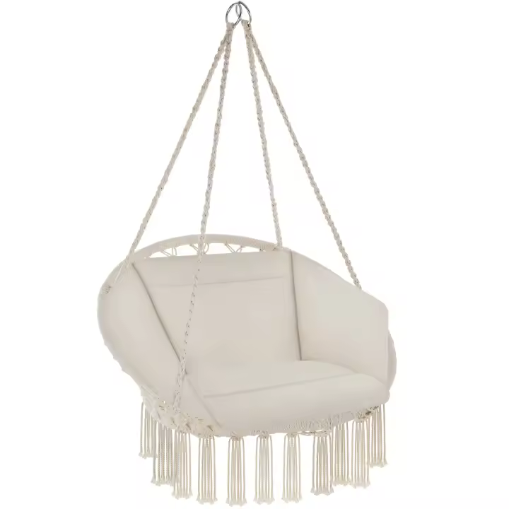 TECTAKE - Silla colgante GRAZIA, Cojín grande y súper mullido, Estructura estable de acero con un fino trenzado de algodón, Apta para interior y exterior - 1