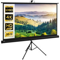 HOMCOM Pantalla de Proyector Manual con Soporte Pantalla de Proyección Portátil Formato 16:9 con Altura Ajustable para Interior y Exterior Cine en Casa PatioNegro - details 0