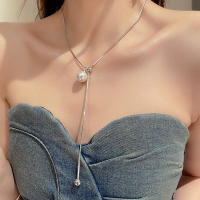 Collar Colgante Largo De Perla Minimalista Para Mujer Metálico Punk Con Ajuste Y Larguero Accesorios De Moda Joyería Regalo - details 1