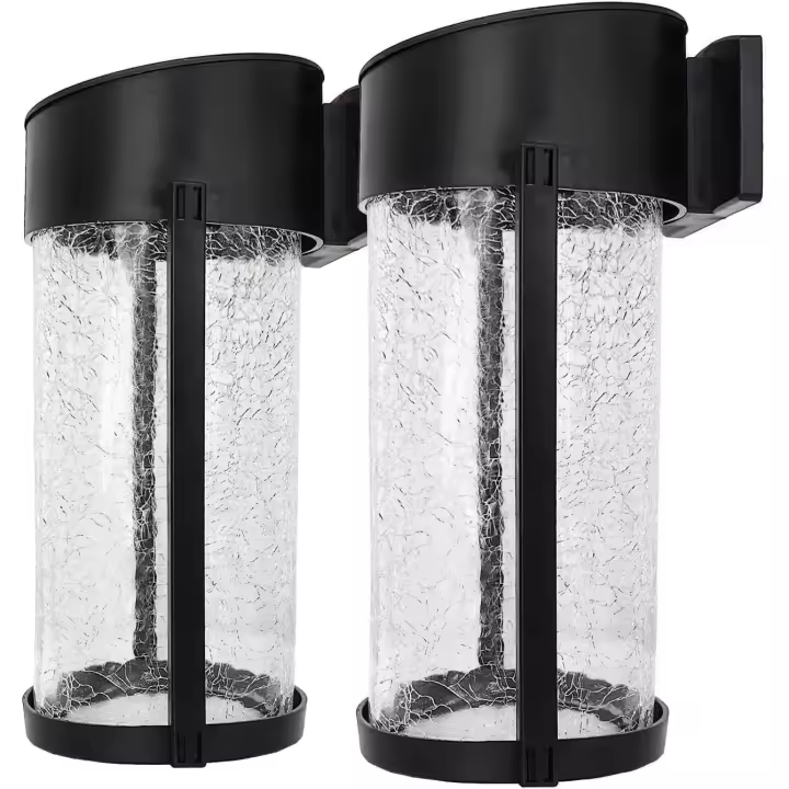 Paquete de 2 luces solares de pared de vidrio agrietado, luz para valla, jardín exterior, impermeables, SMD LED, para patio, terraza, puerta, decoración de jardín, blanco cálido - 1