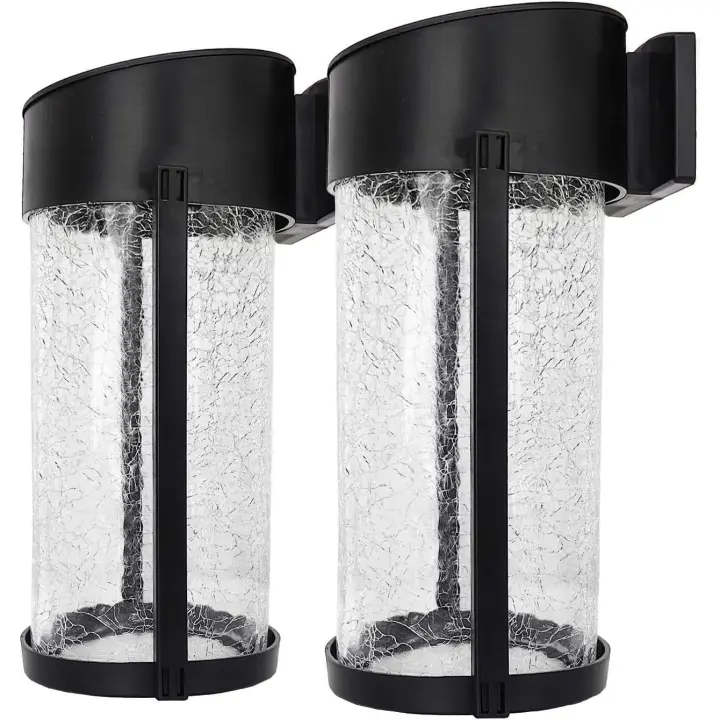 Paquete de 2 luces solares de pared de vidrio agrietado, luz para valla, jardín exterior, impermeables, SMD LED, para patio, terraza, puerta, decoración de jardín, blanco cálido - 1