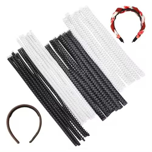 24 piezas de tiras para dientes de diadema, negras y blancas, 2 tamaños, autoadhesivas, de PVC, antideslizantes, para diademas, diademas antideslizantes, diademas para el cabello, accesorios para el cabello, manualidades - 1
