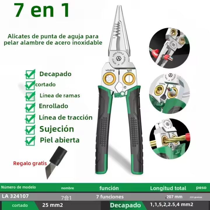 Alicates Multifuncionales LAOA 8-en-1 Acero Inoxidable Desencapadores De Cables Nariz De Agujas Tijeras Para Enrollar Cables - 1