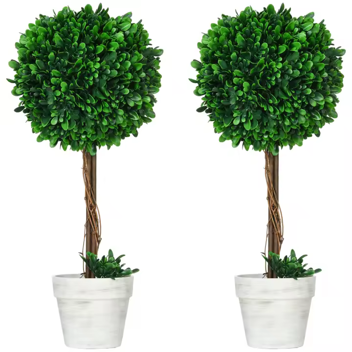 HOMCOM Plantas Artificiales, Set de 2 Plantas Artificiales Resistentes a los Rayos UV, Boj de 60 cm, Planta de Interior en Maceta, Árbol Artificial, Decoración de Salón para Jardín, Terraza, Verde - 1