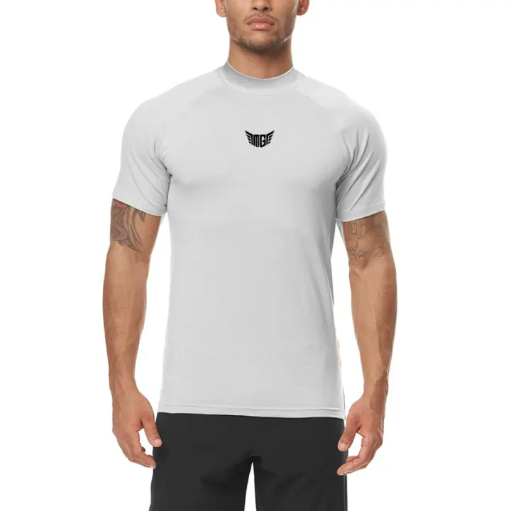 Men's New Arrival Summer Quick-drying Small High Collar Slim Fit Youth Sports Training Gym Bottoming Printed T-shirt - 1