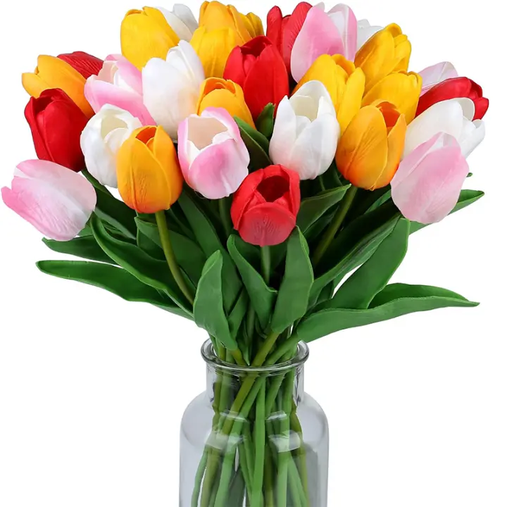 5Pcs Bouquet De Tulipes Artificiales PE Para Decoración Interior De Hogar Y Jardín Decoración De Boda Y Vaso Exterior - 1