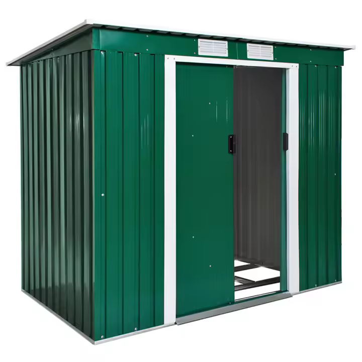 Tectake - Cobertizo para jardín con tejado plano  Chapa de acero lacada  Espacio cerrado para guardar multitud de utensilios y muebles  Diseño sencillo y atemporal - 1
