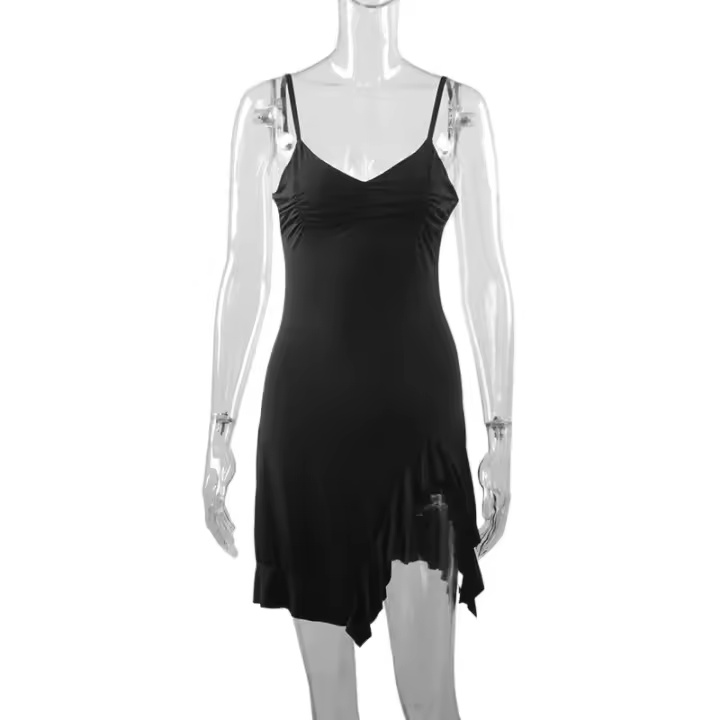 Nuevo Vestido Negro Elegante Y Sexy Para Mujer Verano Sin Mangas Con Abertura Lateral Y Tirantes Cortos Moda Coreana Vintage Para Fiesta Noche - 1