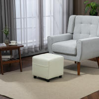 HOMCOM Reposapiés de Salón Taburete Bajo Tapizado en Lino Otomana Cuadrada con Bolsillo Lateral Tapa con Botones Acolchados y Marco de Madera para Sala de Estar Dormitorio - details 1