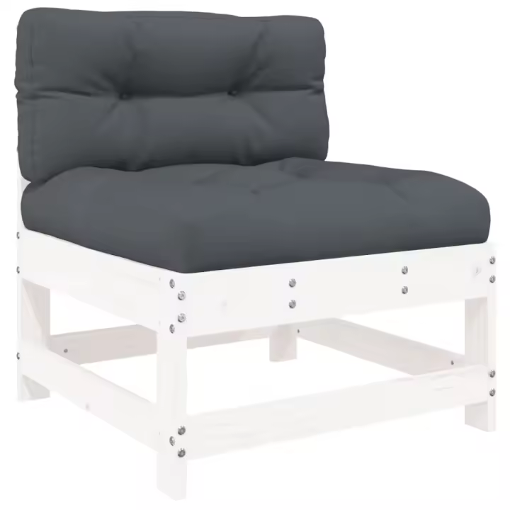 vidaXL Juego de sofás de jardín 3 pzas y cojines madera maciza blanco - 1