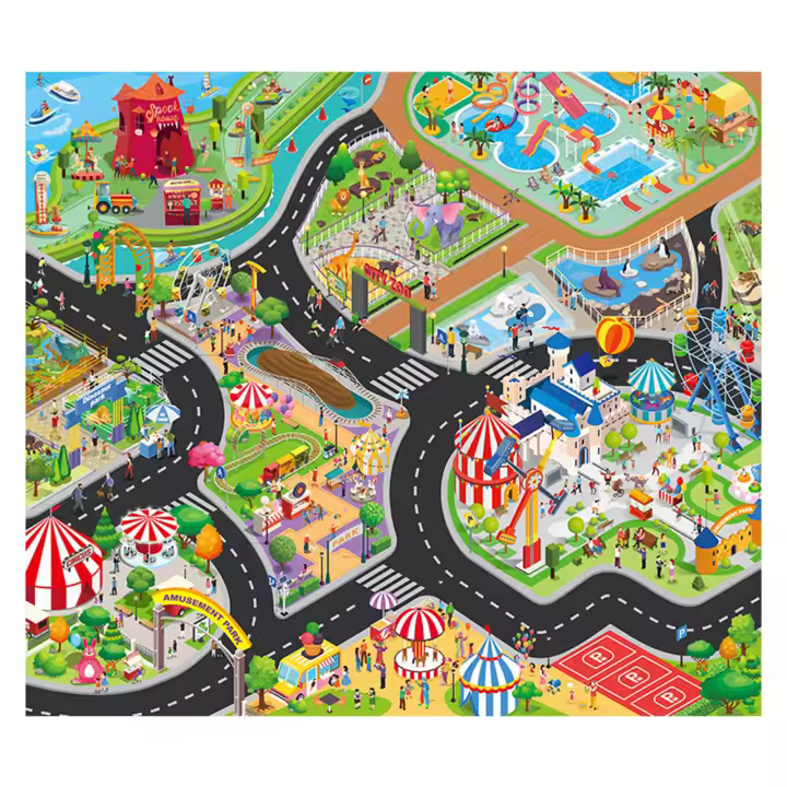 Tapete De Juego Para Bebés Matriz De Ciudades Con Mapa De Carreteras Y Marcadores De Estacionamiento Tapete De Juego Interactivo Para Niños - 1