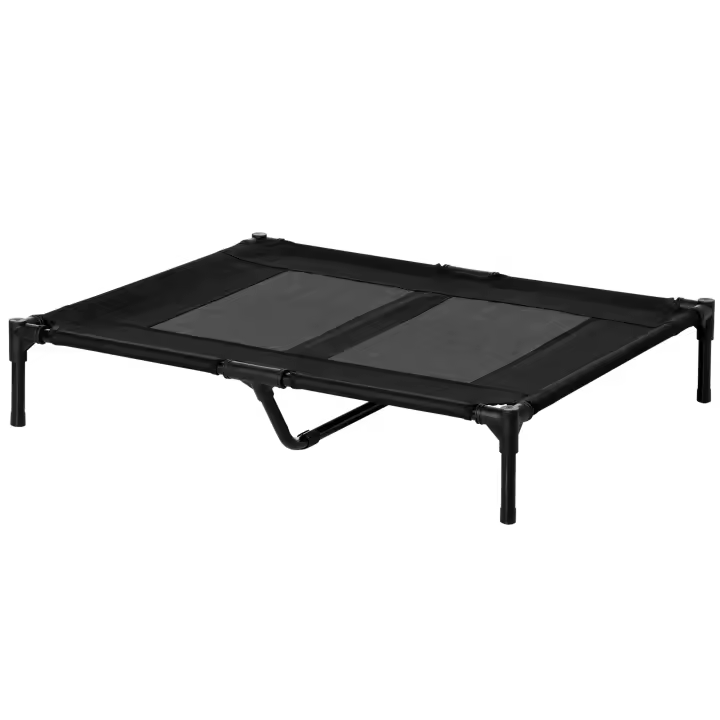 PawHut Cama Elevada para Perros Gatos Portátil Cama para Mascotas con Zona de Malla Transpirable y Tela Oxford para Interior Exterior 92x76x18 cm Negro - 1