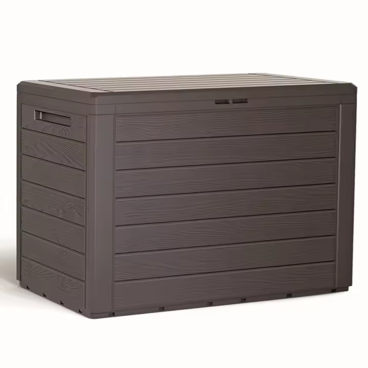 Baul de jardin 190 litros PROSPERPLAST Woodebox de plastico en color ocre oscuro 78 x 43,3 x 55 cm - 1