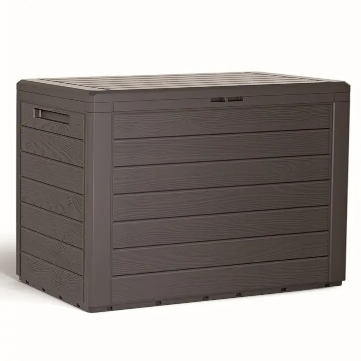 Baul de jardin 190 litros PROSPERPLAST Woodebox de plastico en color ocre oscuro 78 x 43,3 x 55 cm - 1