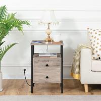 Bedside Table, Coffee Tables with Plug and USB Port, Side Table with Drawers and Storage Shelves, Suitable for Living Room, Bedroom, Greige - details 3