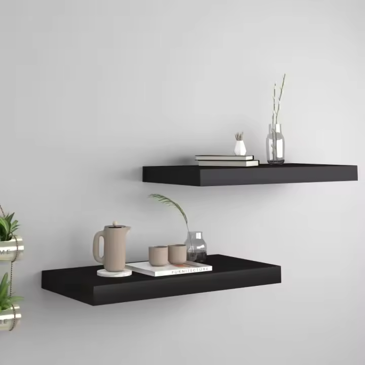 Estantes flotantes de pared 2 uds MDF negro 50x23x3,8 cm - 1