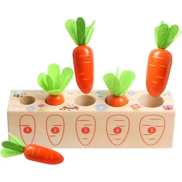 Juguetes para niños de 1 año, juego de clasificación de tamaño de forma de zanahoria de madera, regalo interactivo para bebés entre padres e hijos cognitivo digital para niños - 1