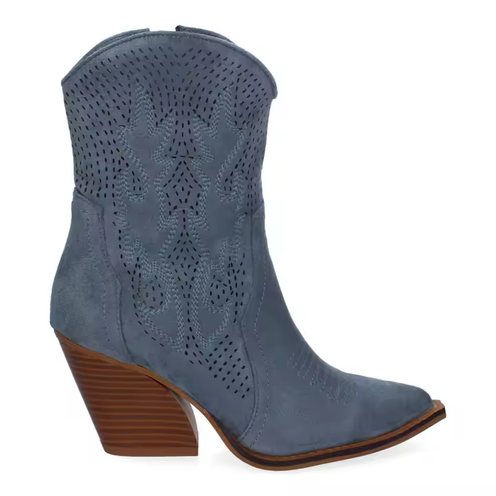 PuntoSalao Botines de tacón campero estilo cawboy comodos para mujer color azul A-5004 - 1