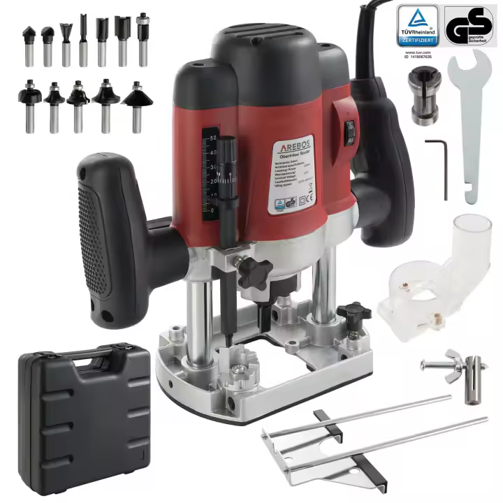AREBOS Fresadora Electrica Profesional 1200W Caja 12 Fresas - 1