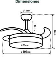 Ventilador Retráctil con Iluminación LED 3CCT 30W Motor DC, 36W Luz, Motor Silencioso DC130, 6 Velocidades, Blanco, Control Remoto, 3 Temperaturas de Color OstarkDom-LEDUNI - details 2