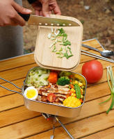 Caja Bento De Acero Inoxidable 900ML Con Tapa De Madera Para Camping Picnic Pesca Al Aire Libre Soporte Para Tetera Y Tabla De Cortar - details 1