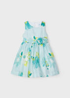 Mayoral. Vestido Estampado Floral Verde Agua, Azul y Amarillo. Cierre con Botón Trasero. Detalle en Cintura de Flores. - details 0