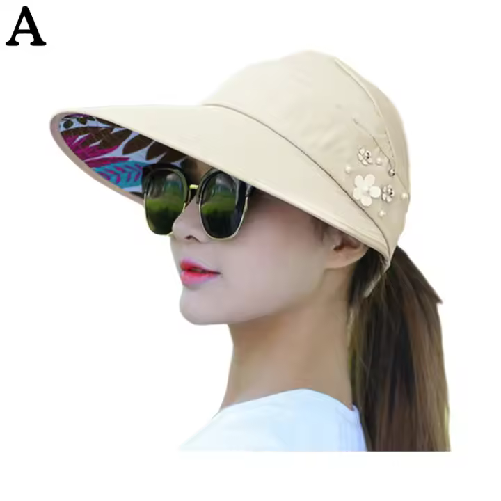 Sombrero De Verano Para Mujer Con Pico Ancho Plegable Protección Contra Los Uv Sombreros De Playa Casual De Poliéster - 1