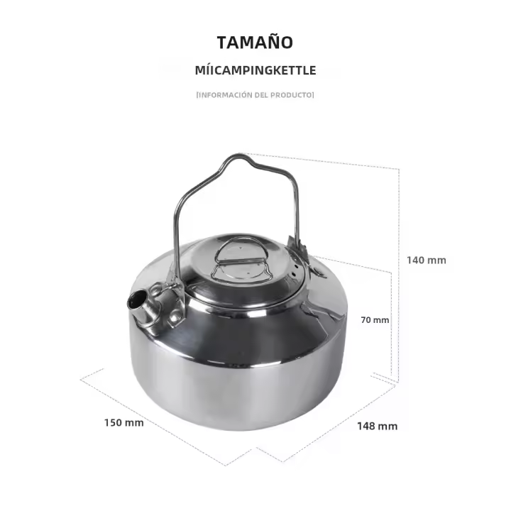 Tetera De Acero Inoxidable Para Exteriores Con Mango Cerrado Portátil Para Camping Y Picnics Cocina Al Aire Libre 1L Accesorio De Cocina - 1
