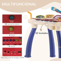AIYAPLAY Piano Electrónico Infantil de 32 Teclas Juego de Piano 2 en 1 con Batería Micrófono Taburete Luces 19 Canciones 4 Sonidos y Volumen Ajustable 74x32,2x71 cm Multicolor - details 3