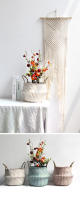 Bolsa De Almacenamiento Bohemia De Paja Con Estampado Rayado Y Florales Hecha a Mano Plegable Para Ropa Jardín Maceta - details 18