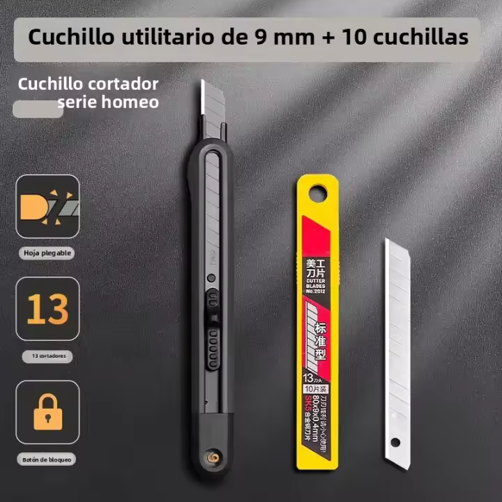 Cuchillo De Utilidad Con 10 Hojas De Corte Para Bolsillo Herramienta De Demolición Para Papel Y Corte - 1