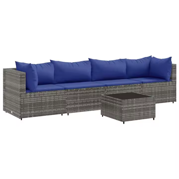vidaXL Set de muebles de jardín 5 pzas y cojines ratán sintético gris - 1